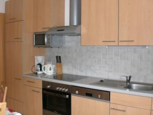 eine Küche mit Spüle und Herd oberen Backofen in der Unterkunft Landhaus Auen in Neustift im Stubaital + 16 Fotos