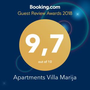 Certifikát, hodnocení, plakát nebo jiný dokument vystavený v ubytování Apartments Villa Marija