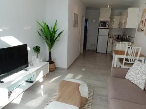 a living room with a flat screen tv and a couch at Los Gracioseros in Puerto del Carmen