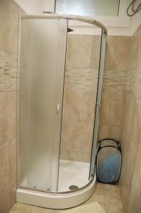 a shower with a glass door in a bathroom at Apartments Budin Adri & Robi Rijeka City Center in Rijeka