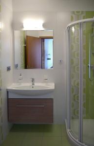 a bathroom with a sink and a shower at Domeček Milevsko in Milevsko