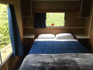 uma cama num pequeno quarto com uma janela em Riverton Holiday Park em Riverton