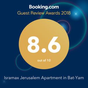Certifikát, hodnocení, plakát nebo jiný dokument vystavený v ubytování Isramax Jerusalem Apartment in Bat-Yam