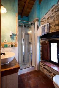 La salle de bains est pourvue d'une douche et d'un lavabo. dans l'établissement La Casita de Zalama, à San Pelayo - Merindad de Montija