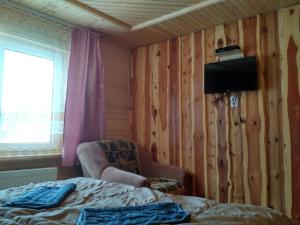 a bedroom with a bed and a television on a wall at Na Horbyku in Tatariv