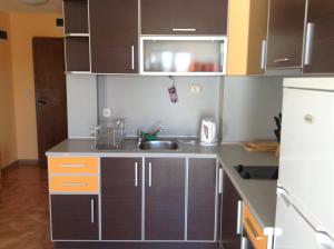 eine kleine Küche mit Spüle und Kühlschrank in der Unterkunft Tatjana Apartments in Nessebar