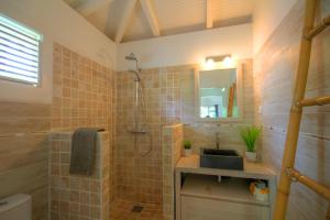 a bathroom with a shower and a sink at Villa avec piscine au Cap Est (MQFR35) in Le François +13 photos