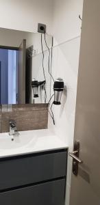 a bathroom with a sink and a mirror at Lille centre parking privé gratuit très calme in Lille