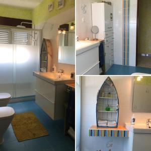 2 fotos de un baño con lavabo y aseo en Apartamento Santa Cruz en Santa Cruz