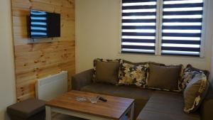 un soggiorno con un divano e un tavolo di Rondović Apartmani - Durmitor a Žabljak