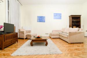 ブダペストにあるClassy Danube Apartmentのリビングルーム(テレビ、コーヒーテーブル付)