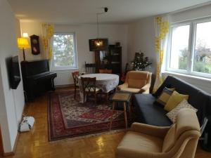 a living room with a couch and a table at Apartament Mamamiry in Głuchołazy
