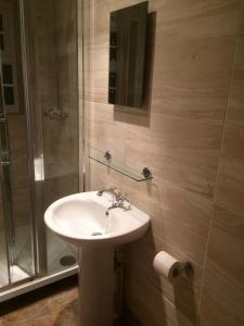 W łazience znajduje się umywalka i prysznic. w obiekcie Engellie Cottage w mieście Perranporth