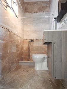 een badkamer met een toilet en een douche bij Anna Studios in Myrties
