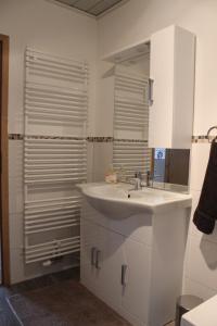 Benshausen的住宿－Ferienwohnung Schwarz，白色的浴室设有水槽和镜子