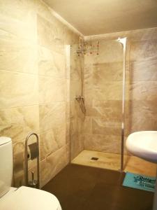 uma casa de banho com um chuveiro, um WC e um lavatório. em Apartamento Alba em Alicante