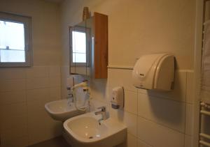 a bathroom with a sink and a mirror at AB Möhringen Messe Zimmer in Stuttgart