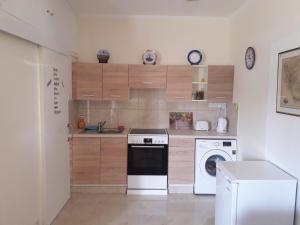 cocina con lavadora y lavadora en Nicosia Luxury Studio, en Nicosia