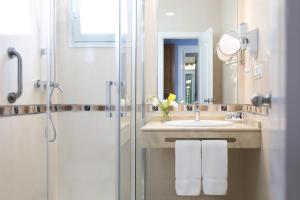 a bathroom with a sink, toilet and shower stall at Hotel Plaza Cavana in Nerja