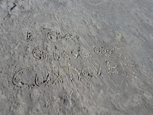 クックスハーフェンにあるFerienwohnung Nordwindの砂浜の伝言