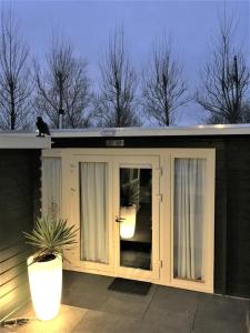 a cat sitting on the roof of a house at gardenhouse mariposa in Badhoevedorp