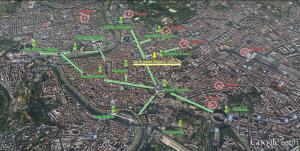 una mappa di una città con frecce verdi di Prinsi Apartments a Roma