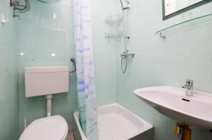 a bathroom with a toilet and a sink at Apartment and Rooms Biserka in Novalja