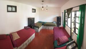 um quarto com duas camas e um sofá em Zoola San Pedro Atitlan em San Pedro La Laguna