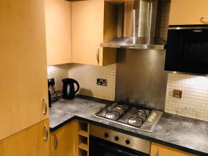 y cocina con fogones y horno. en Modern Apartment By River Thames en Londres