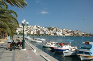 a group of boats are docked in a harbor at Blue Vista Cottage Sitia in Sitia