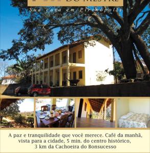 un anuncio de revista para una casa con un árbol en Pousada Do Mestre, en Pirenópolis