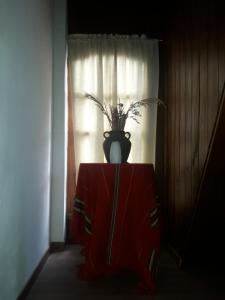 un jarrón sentado en una mesa frente a una ventana en Freecis en Esquel