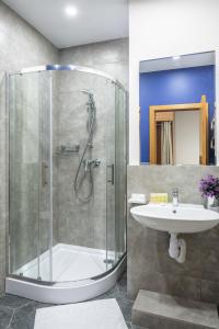 een badkamer met een douche en een wastafel bij Comfort House in Kiev