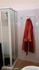 La salle de bains est pourvue de toilettes et d'une douche en verre. dans l'établissement Le meridiane, à Piè la Costa