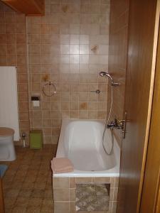 a bathroom with a bath tub and a sink at Landhaus Dickhardt in Schladming
