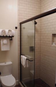 a bathroom with a toilet and a shower stall at Sunnyside Resort and Lodge in Tahoe City