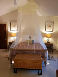 a bedroom with a bed with a mosquito net at Shanti Nivas in Post of Flacq