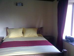 a bed with two pillows and a window in a room at Zinca's Cottage in Ogled