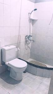 łazienka z toaletą i prysznicem w obiekcie Gamsakhurdia Street w Bordżomi