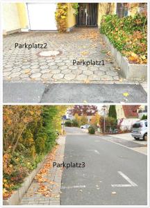 deux photos d'une rue avec les noms de différentes routes dans l'établissement Sonnige EG_Wohnung mit Garten Terr, à Forchheim