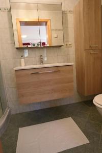 a bathroom with a sink and a toilet and a mirror at Chalet Heidi in Bad Kleinkirchheim