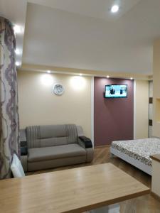 - un salon avec un canapé et un lit dans l'établissement Apartments in the Center Maidan, à Rivne
