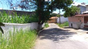 a dirt road with a tree and a fence at Quitinete Expominas Suite Ar in Belo Horizonte