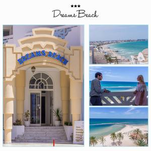 a collage of photos of a beach and a prometheus beach at Hotel Dreams Beach in Hammam Sousse