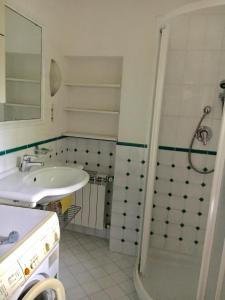 W łazience znajduje się umywalka i prysznic. w obiekcie Ferienhaus IL-PINO w mieście Roccastrada