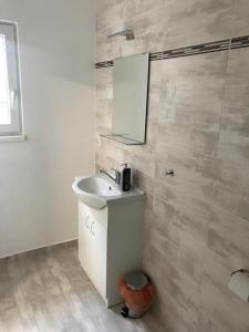 łazienka z umywalką i lustrem w obiekcie Apartment Šarka w mieście HoÅ¡Å¥ka +8 zdjęć