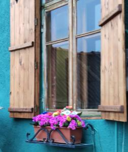 une fenêtre avec un pot de fleurs sur un rebord de fenêtre dans l'établissement Dilijan Town Inn, à Dilidjan