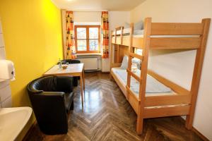 a small room with a bunk bed and a desk at Jugendherberge Regensburg in Regensburg