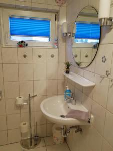a bathroom with a sink and a mirror at Ferienwohnung"Zur Birke" in Winsen