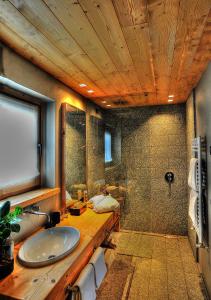 y baño con lavabo y ducha. en Alpi & Golf Hotel, en Bormio